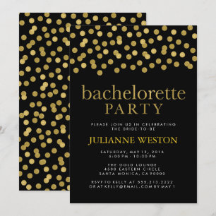 Glitzer Gold und Black Confetti Junggeselinnen-Abs Einladung