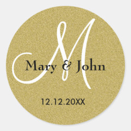 Glitzer Gold Wedding Monogram Siegel Runder Aufkleber