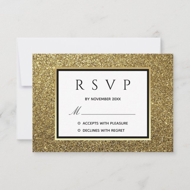 Glitzer Gold Wedding RSVP Karte (Vorderseite)