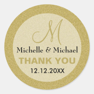 Glitzer Gold Wedding Vielen Dank Custom Monogram Runder Aufkleber