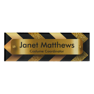 Glitzer-Gold Zickzack mit Goldaufkleber-Platte Namenschild