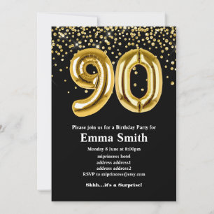 Glitzer Goldballon für 90. Geburtstagsfeier Einladung