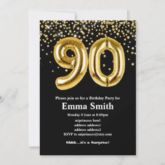 Glitzer Goldballon für 90. Geburtstagsfeier Einladung