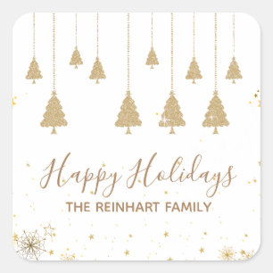 Glitzer-Goldelegante Weihnachtsaufkleber Quadratischer Aufkleber