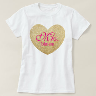 Glitzer Golden Heart Personalisiert Mrs. 2 T-Shirt