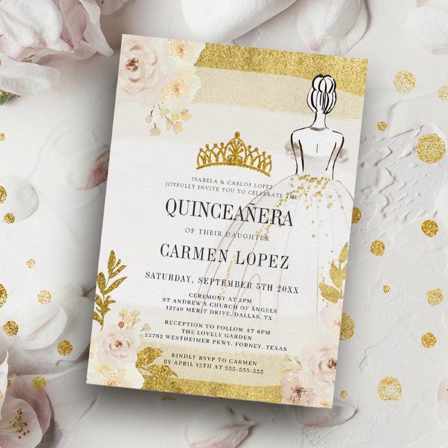 Glitzer Goldprinzessin Quinceanera Einladung (Von Creator hochgeladen)