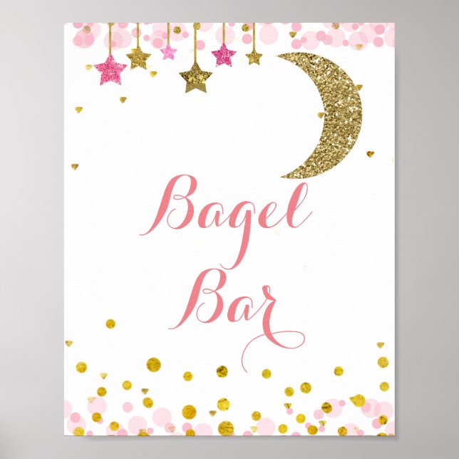 Glitzer Goldrosa Mond Aquarellfarbe Bagel Bar Zeic Poster (Vorne)