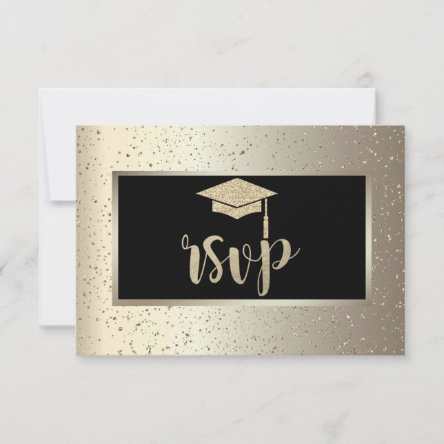 Glitzer Grad Cap, Confetti Champagne Abschluss RSVP Karte (Vorderseite)