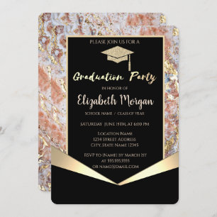 Glitzer Grad Cap, Confetti Ombre Marble Abschluss Einladung