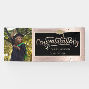 Glitzer Grad Cap, Foto Rose Gold Abschluss Banner