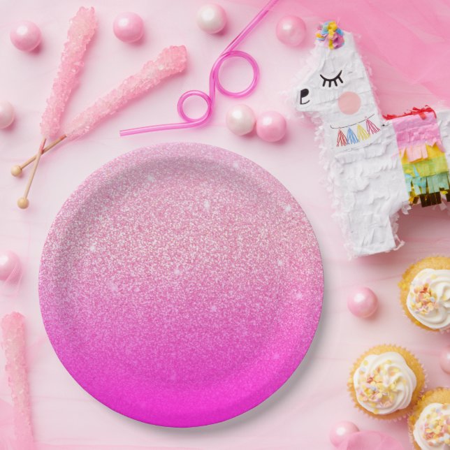 Glitzer Gradient Pink Pappteller (Party)