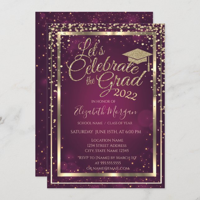 Glitzer Graduation Cap Diamonds Stars Abschluss Einladung (Vorne/Hinten)