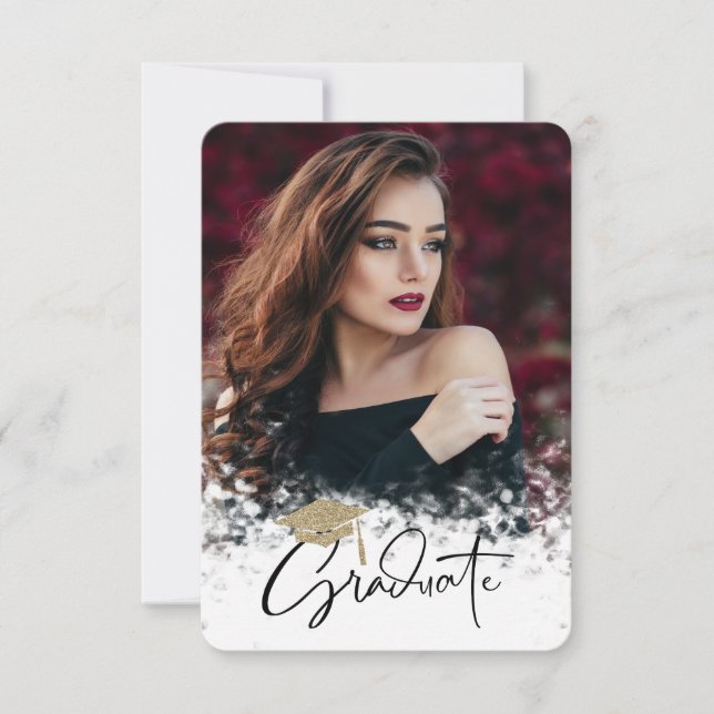 Glitzer Graduation Cap Foto Graduation Party Einladung (Vorderseite)