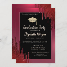 Glitzer Graduation Cap, Red Tropfens Red Abschluss Einladung