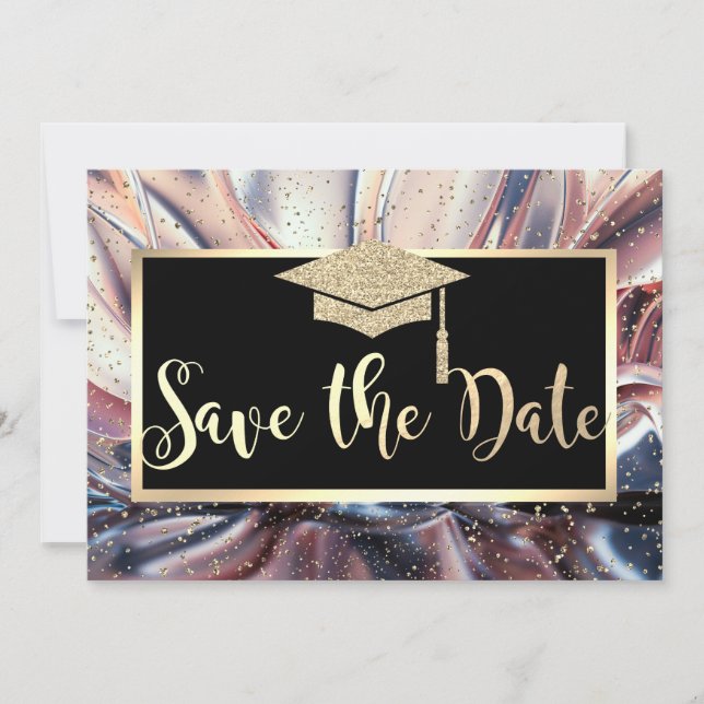 Glitzer Graduation Cap, Save the Date Abstrakt (Vorderseite)
