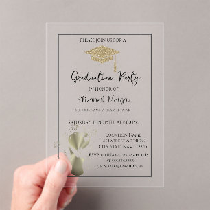 Glitzer Graduation Cap SwirlsGraduation Party Acryleinladungen