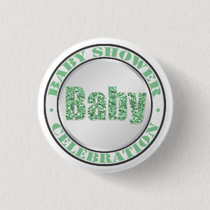 Glitzer Green Baby Shower Celebration Buttons