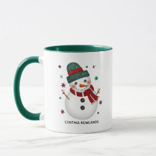 Glitzer Hat und Kariert Scarf Snowman Tasse