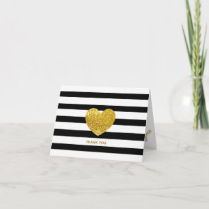 Glitzer Heart Black Stripe Wedding Foto Vielen Dan Dankeskarte