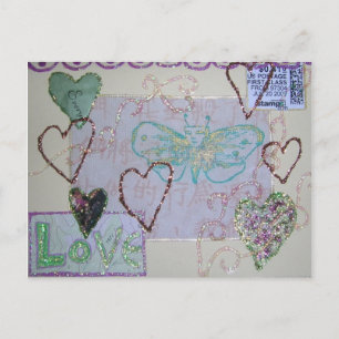 Glitzer Heart Liebe Collage Postkarte