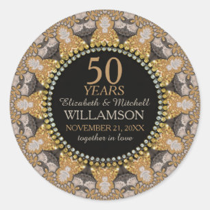 Glitzer Hearts Lace Golden Wedding Jubiläum Runder Aufkleber