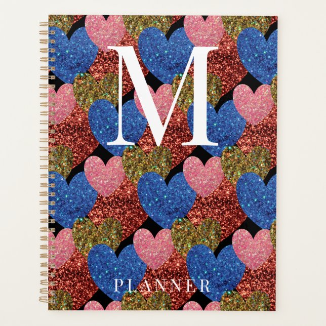 Glitzer Hearts Modern Glam Monogram Planer (Vorderseite)