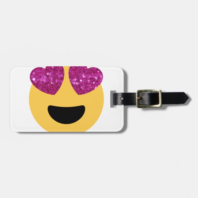 Glitzer-Herzaugen-Emoji Gepäckanhänger (Vorderseite horizontal)