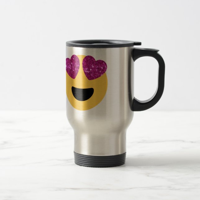 Glitzer-Herzaugen-Emoji Reisebecher (Rechts)