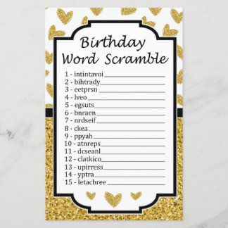 Glitzer Herzblut Geburtstag Word Scramble Game