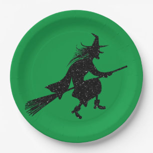 Glitzer Hexensche Silhouette Halloween Pappteller
