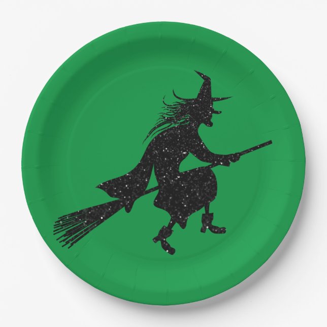 Glitzer Hexensche Silhouette Halloween Pappteller (Vorderseite)