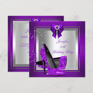 Glitzer High Heel Schuh Silber Lila Geburtstag Einladung