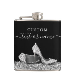 Glitzer High Heels Black Silver Personalisiert Flachmann