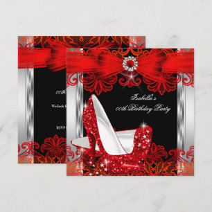 Glitzer High Heels Rot Spitze Diamant Silber Party Einladung