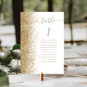 Glitzer-Hochzeit in Weiß und Gold Tischnummer