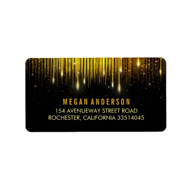 Glitzer Hochzeit von Gold und Black String Lights Adressaufkleber (Vorne)