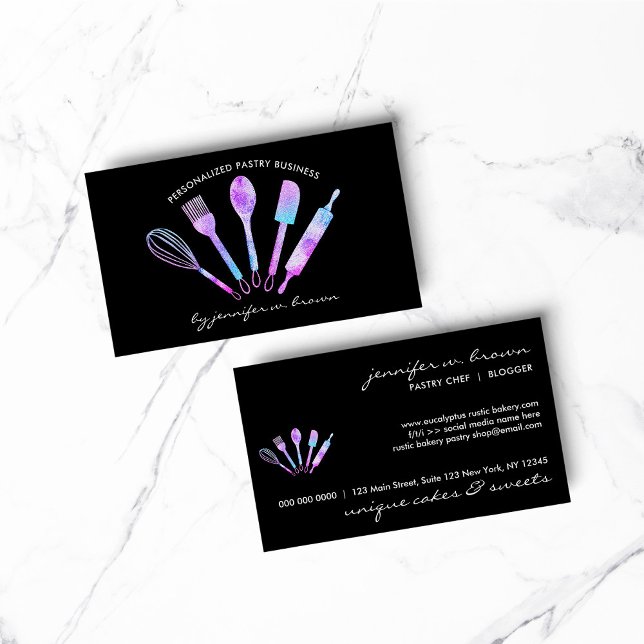 Glitzer Holographic Bakery Pastry Koch Visitenkarte (Glitter Holographic Bakery Pastry Chef Business Card)
