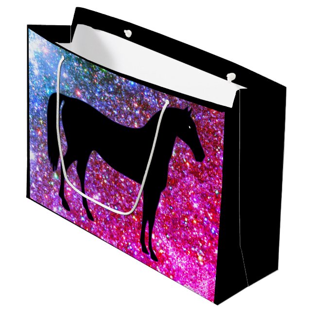 Glitzer Horse Lover Geschenktasche Große Geschenktüte (Vorderseite Schrägansicht)