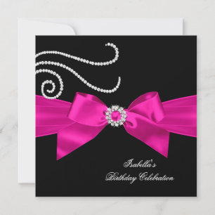 Glitzer Hot Pink Diamond Bow Black Birthday Party Einladung