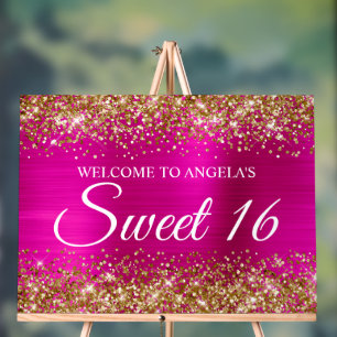 Glitzer Hot Pink Foil Sweet 16 Acrylschild