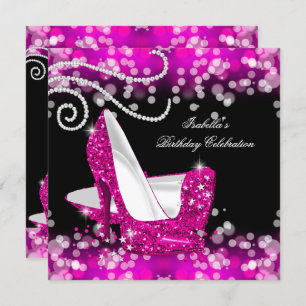 Glitzer Hot Pink High Heels Diamonds Geburtstag Einladung