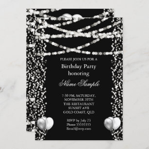 Glitzer Imitate Fohlen Silver Balloons Black Birth Einladung