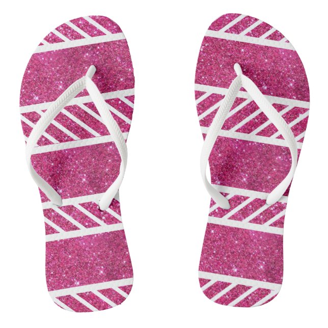 Glitzer in Rosa und Weiß Streifen Modern künstleri Flip Flops (Fußbett)