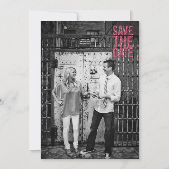 Glitzer in Schwarz und Rosa Save the Date Typograf Einladung (Vorderseite)