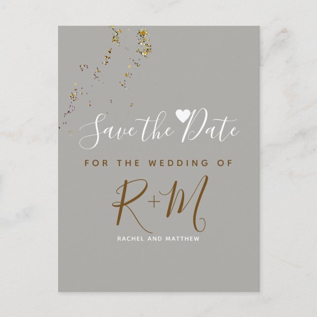 Glitzer + Initialen Save the Date Ankündigungspostkarte (Vorderseite)