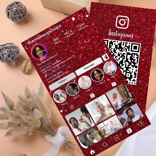 Glitzer Instagram Red QR Code Social Media Visitenkarte (Von Creator hochgeladen)