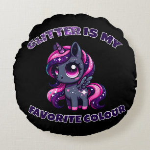 Glitzer ist meine Lieblingsfarbe niedlich Pony Uni Rundes Kissen