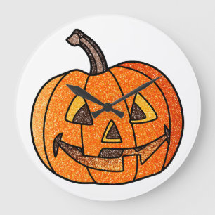 Glitzer Jack O'Lantern Große Wanduhr