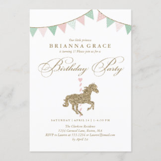 Glitzer Karousel Pferd | Einladung zur Geburtstags