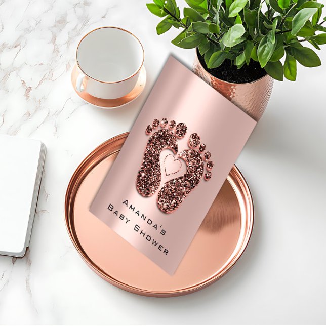 Glitzer Kinderdusche Kinderdusche Federn Rose Haut Einladung (Spark Glitter Baby Shower Feet Rose Skin Blush VIP Invitation)
